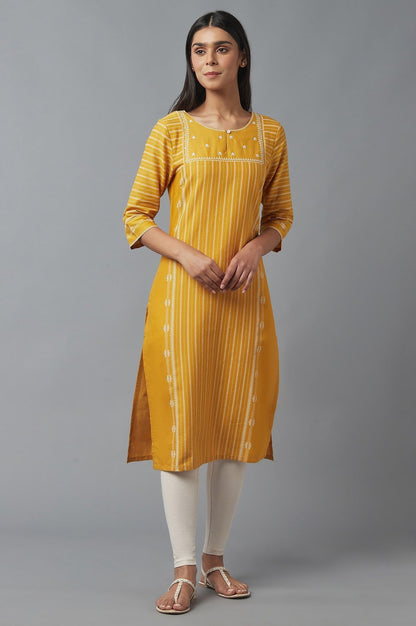 W for Woman Yellow Embroidered kurta