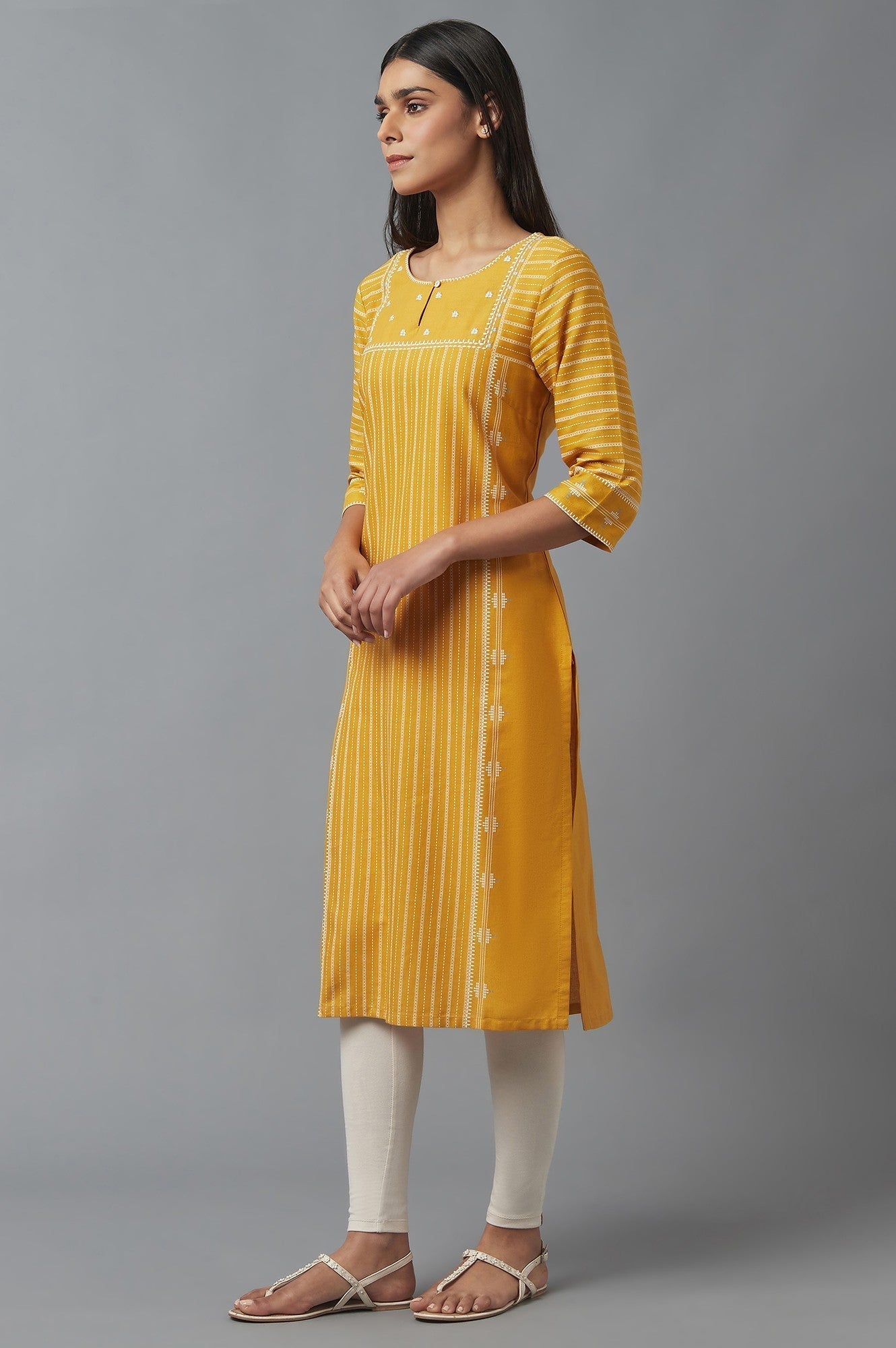 W for Woman Yellow Embroidered kurta