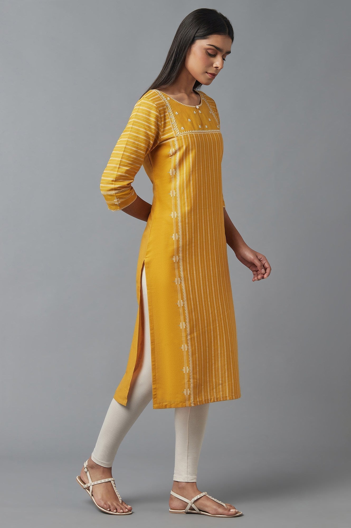W for Woman Yellow Embroidered kurta