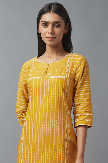 W for Woman Yellow Embroidered kurta