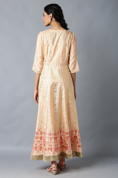 W for Woman Peach Floral Printed Long Flared Dress