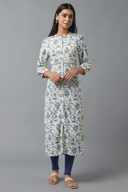 W for Woman White and Blue Button Down kurta