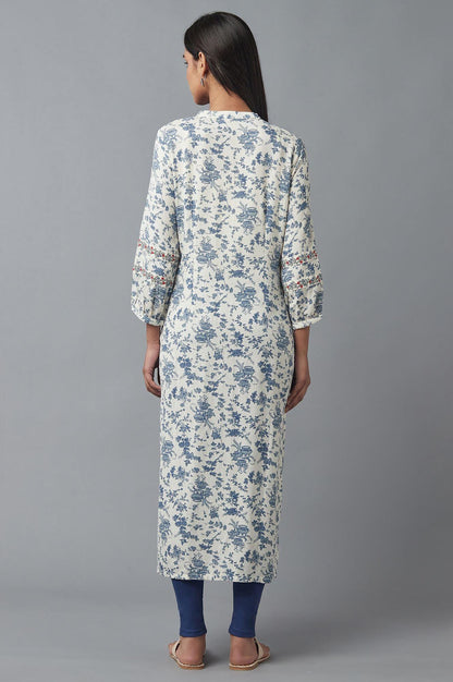 W for Woman White and Blue Button Down kurta
