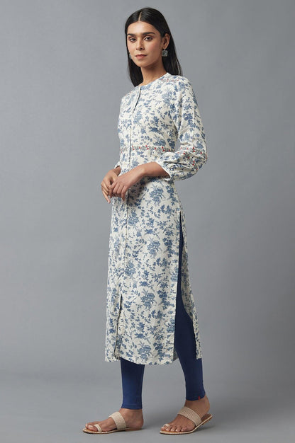W for Woman White and Blue Button Down kurta