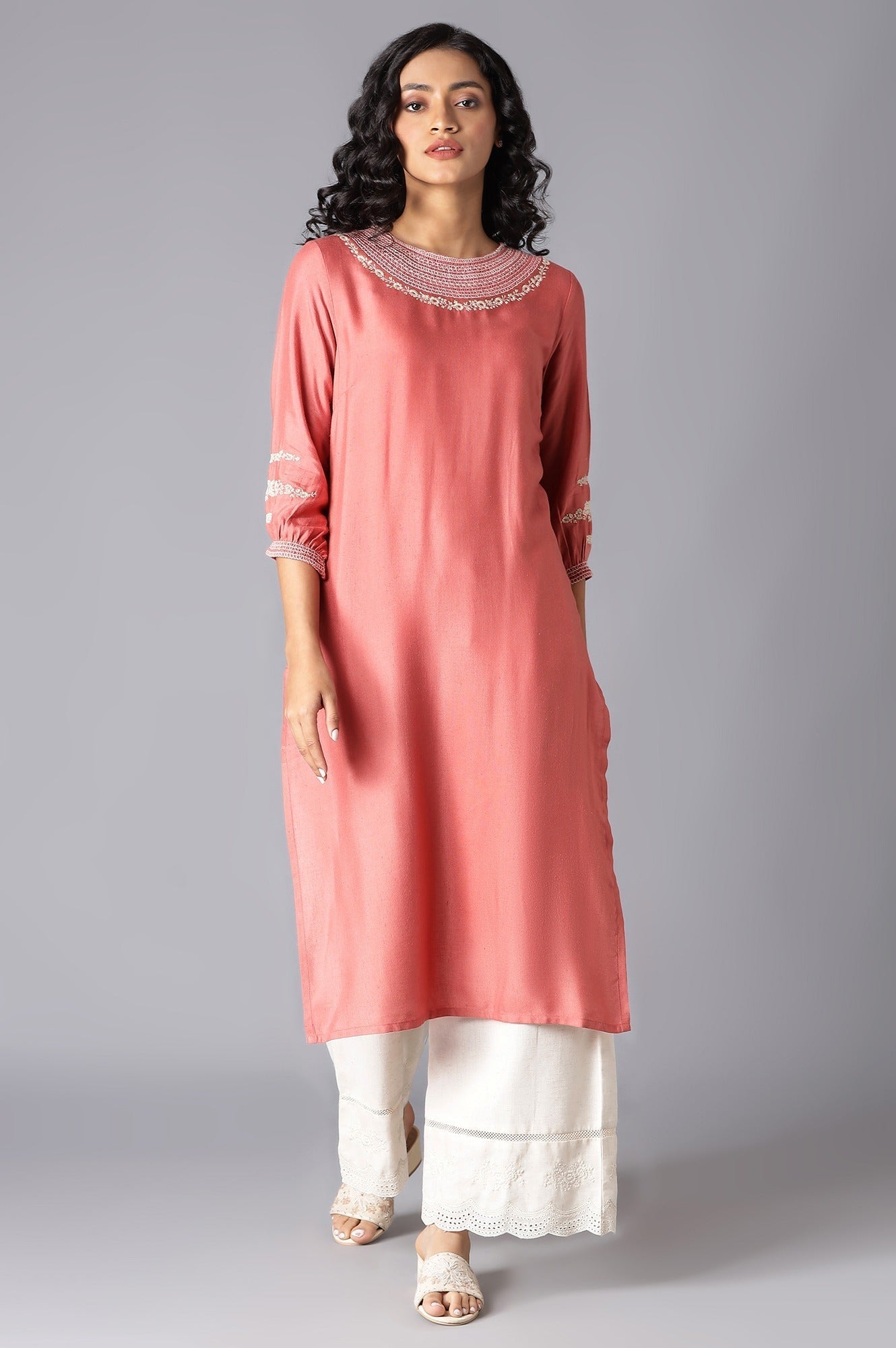 W for Woman Pink Embroidered kurta