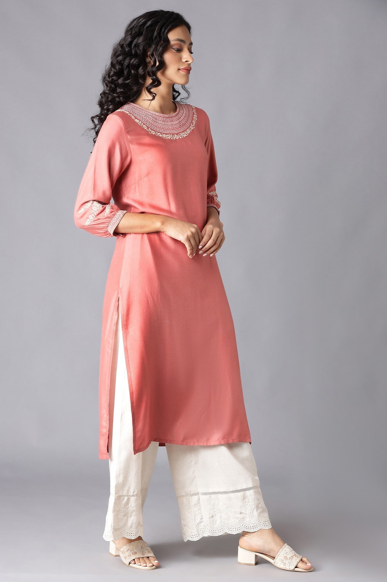W for Woman Pink Embroidered kurta