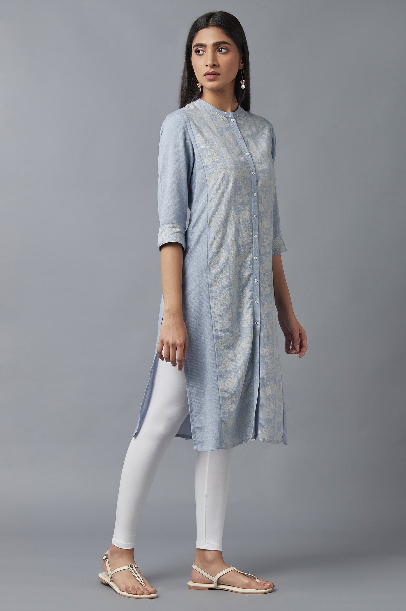 W for Woman Chambray Blue Button Down kurta