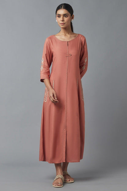 W for Woman Orange A-line Embroidered Dress