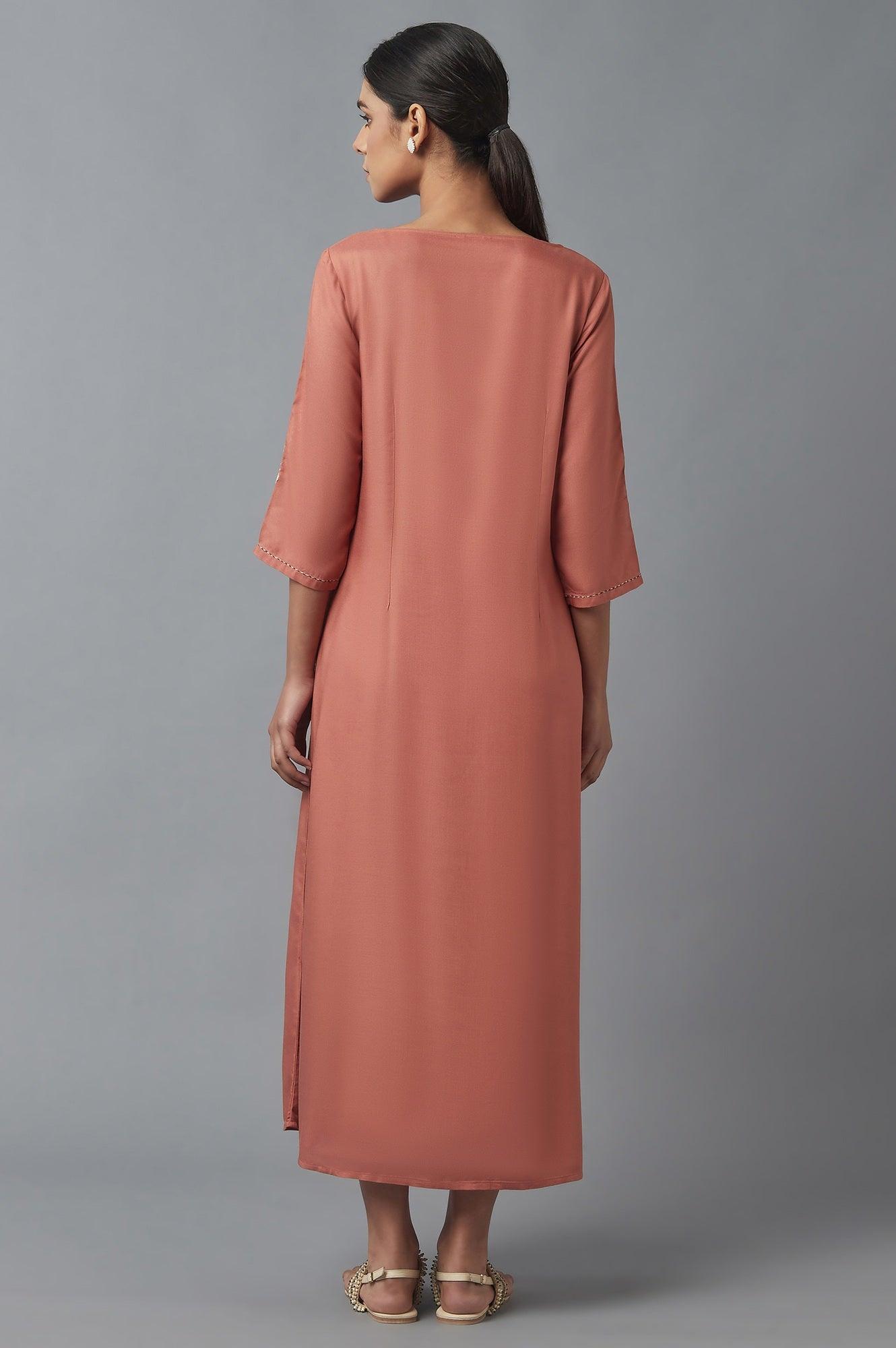 W for Woman Orange A-line Embroidered Dress