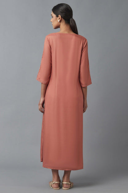 W for Woman Orange A-line Embroidered Dress