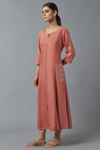 W for Woman Orange A-line Embroidered Dress