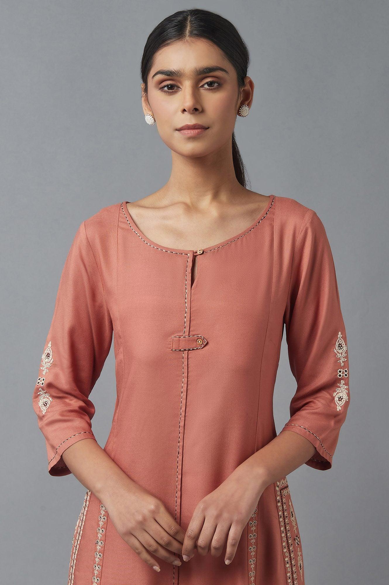W for Woman Orange A-line Embroidered Dress