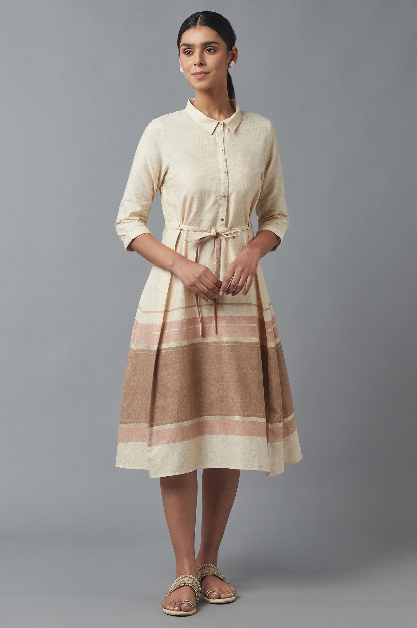 W for Woman Ecru Printed Shirt Dress
