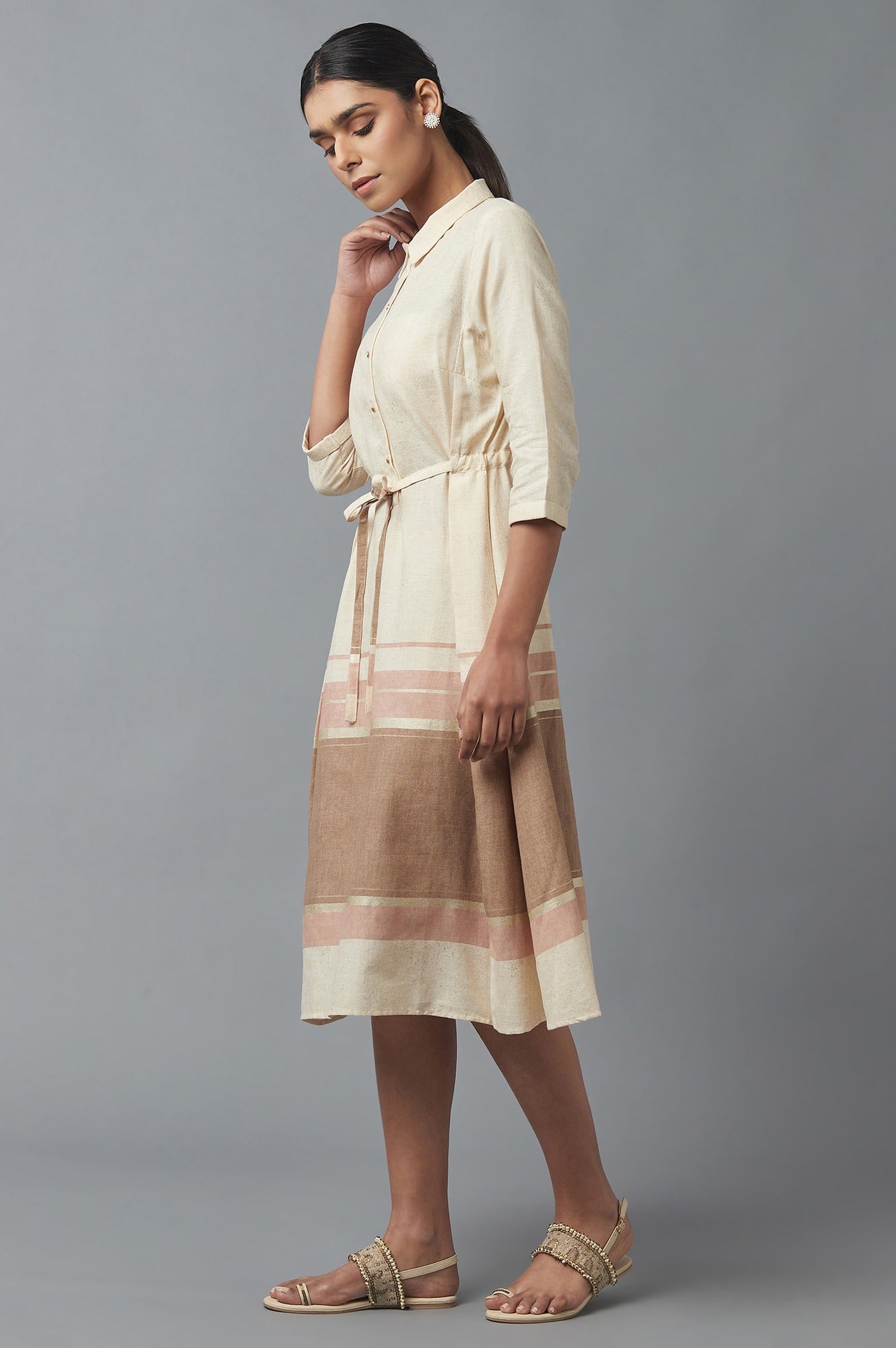 W for Woman Ecru Printed Shirt Dress