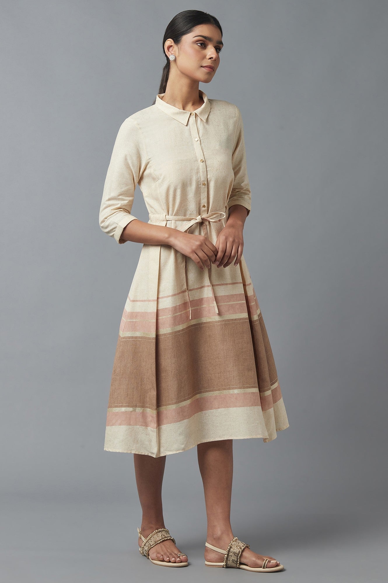 W for Woman Ecru Printed Shirt Dress