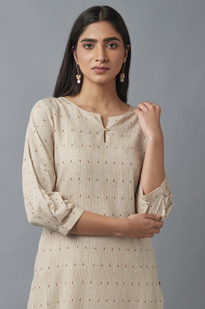 W for Woman Beige Stripe Print Kurta
