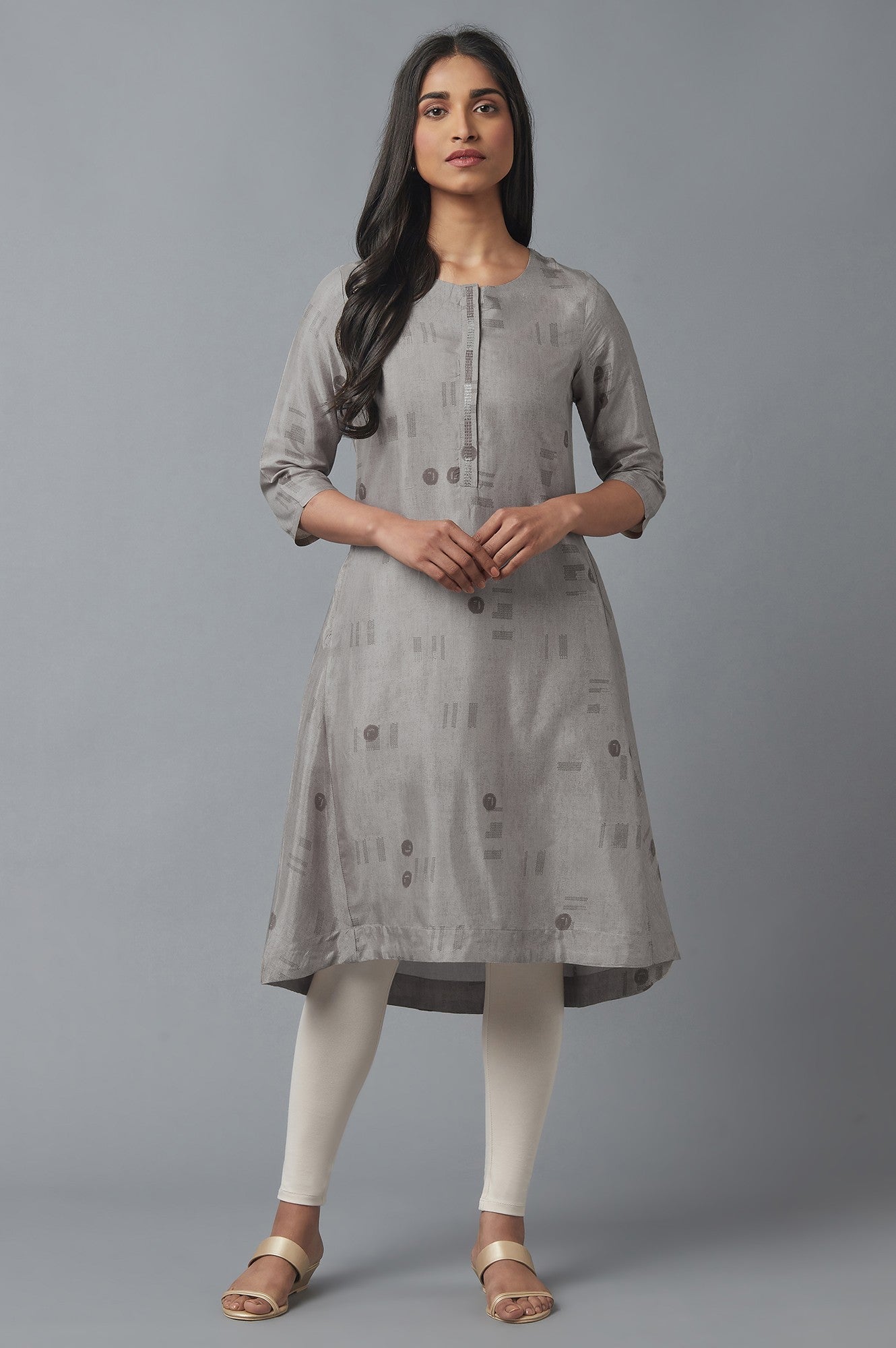W for Woman String Grey High-Low kurta