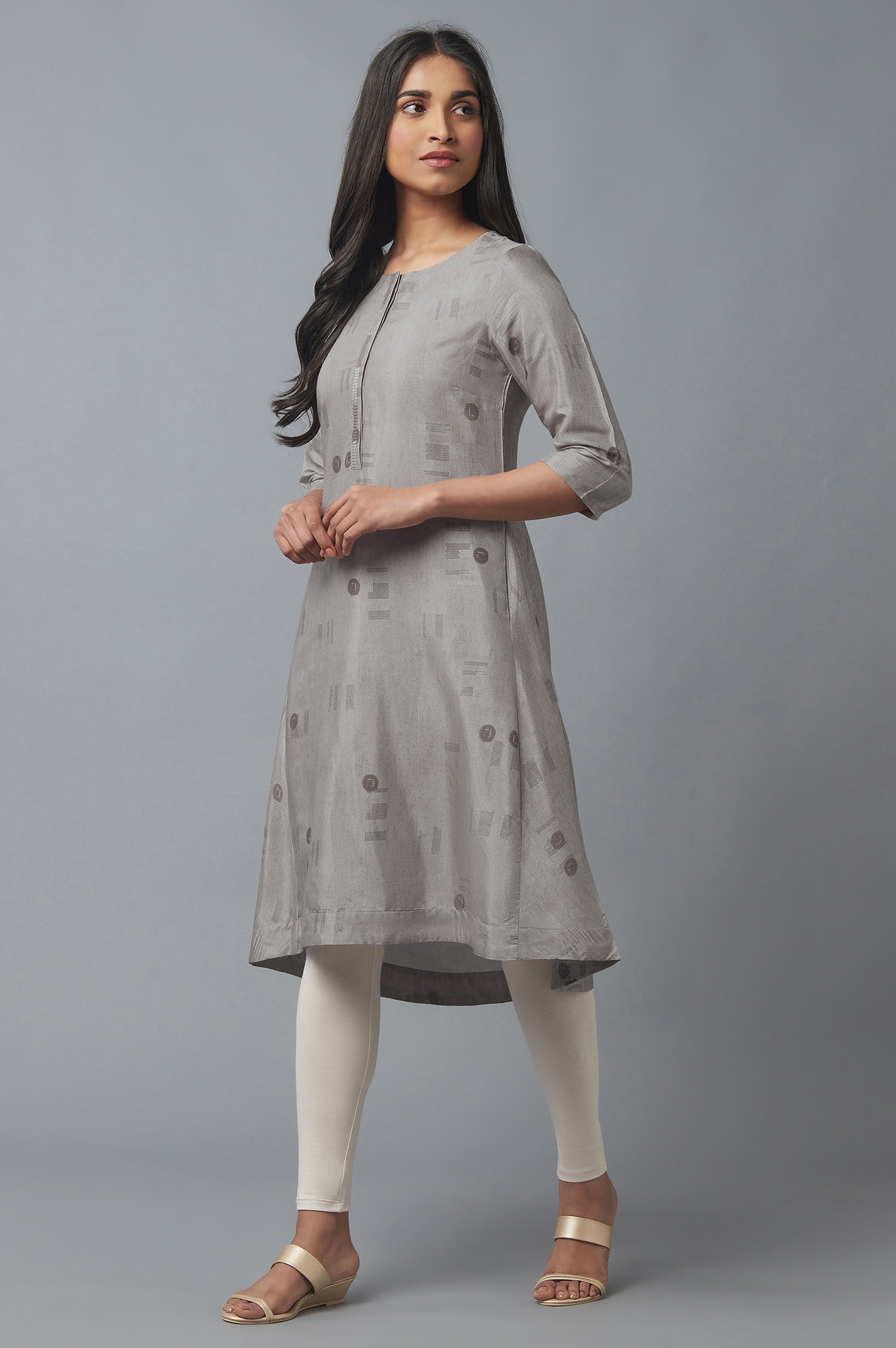 W for Woman String Grey High-Low kurta