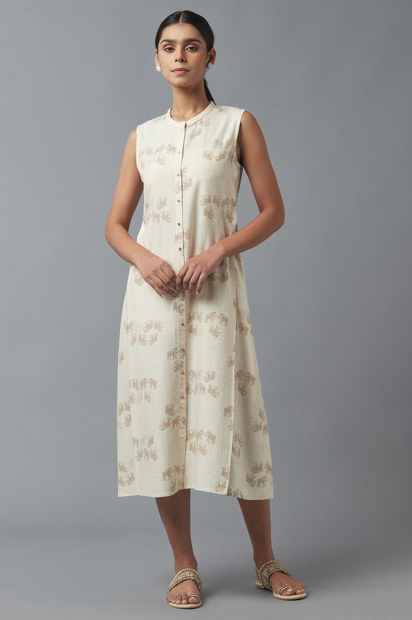 W for Woman New Beige Front Open kurta