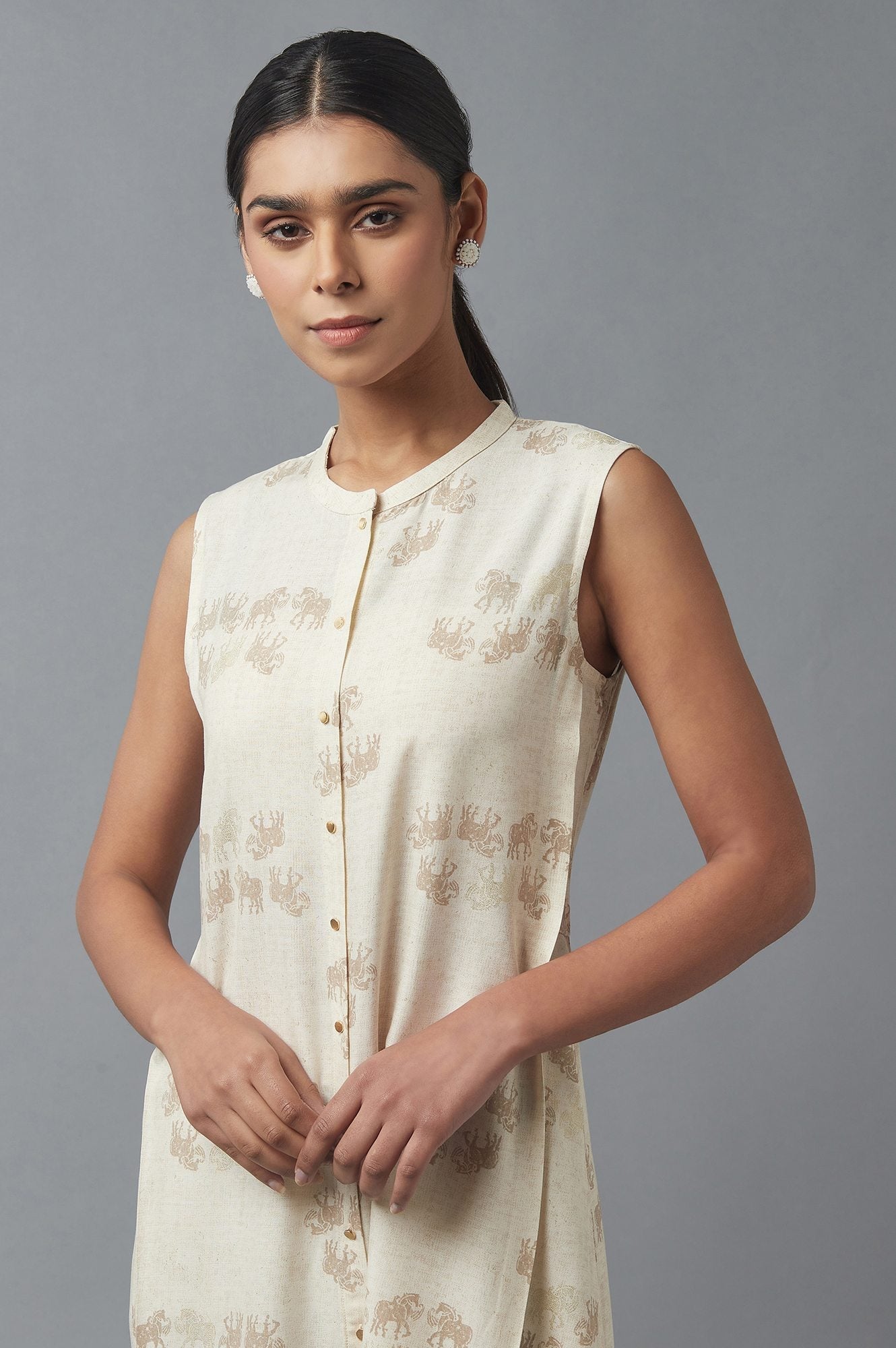 W for Woman New Beige Front Open kurta