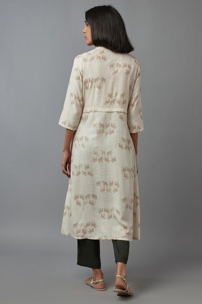 W for Woman Beige Cotton Front-Open Straight Kurta