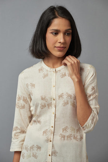 W for Woman Beige Cotton Front-Open Straight Kurta