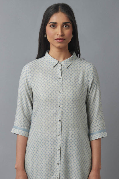W for Woman Grey Printed Rayon A-line Shirt Kurta and Slim Pant Set