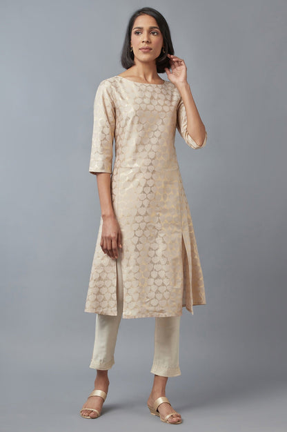 W for Woman Beige Printed A-line kurta
