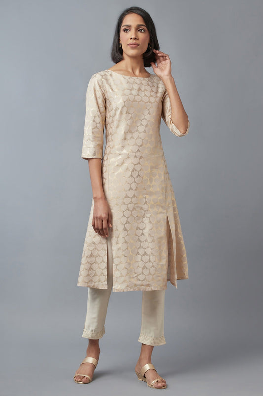 W for Woman Beige Printed A-line kurta