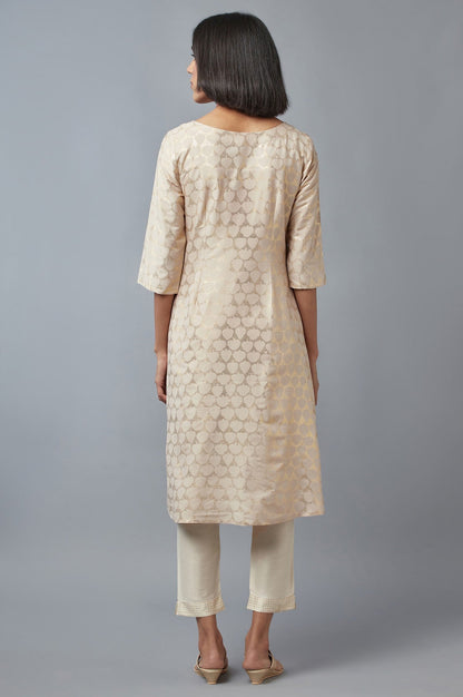 W for Woman Beige Printed A-line kurta