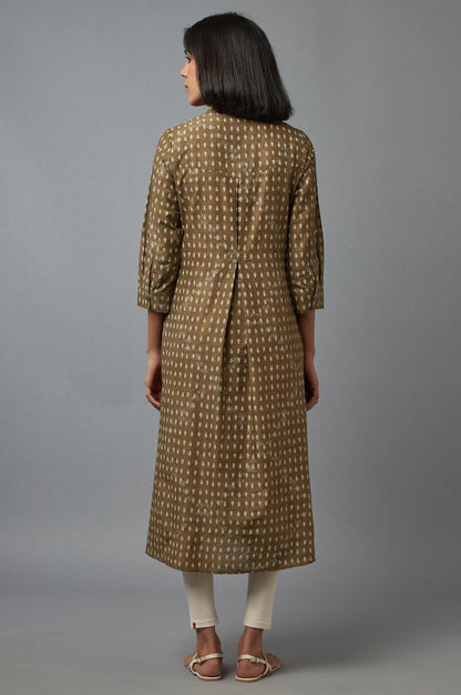 W for Woman Olive Green Printed Button Down kurta