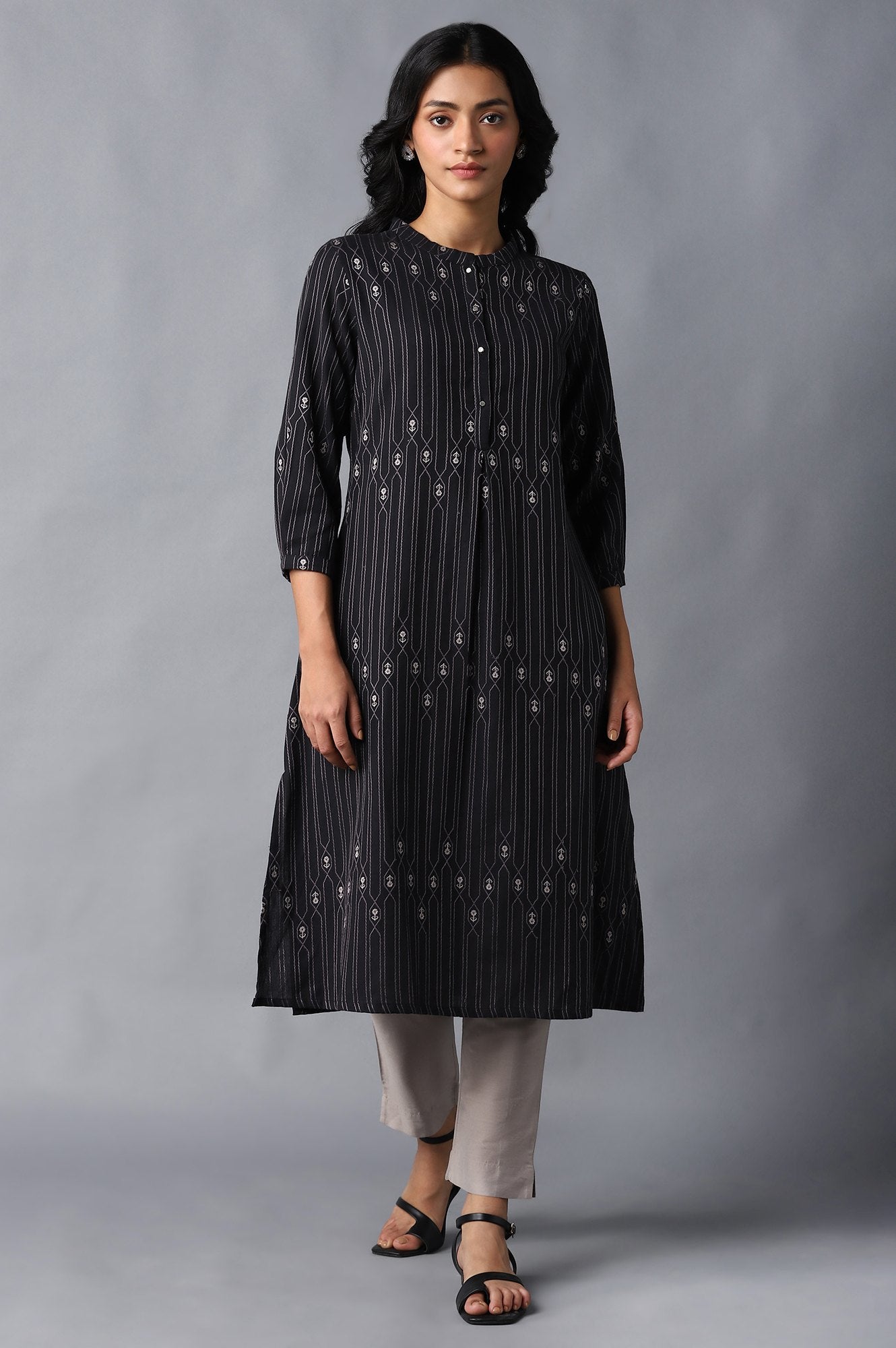 W for Woman Jet Black Button Down Kurta