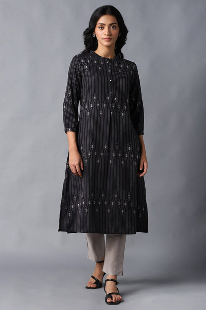 W for Woman Jet Black Button Down Kurta