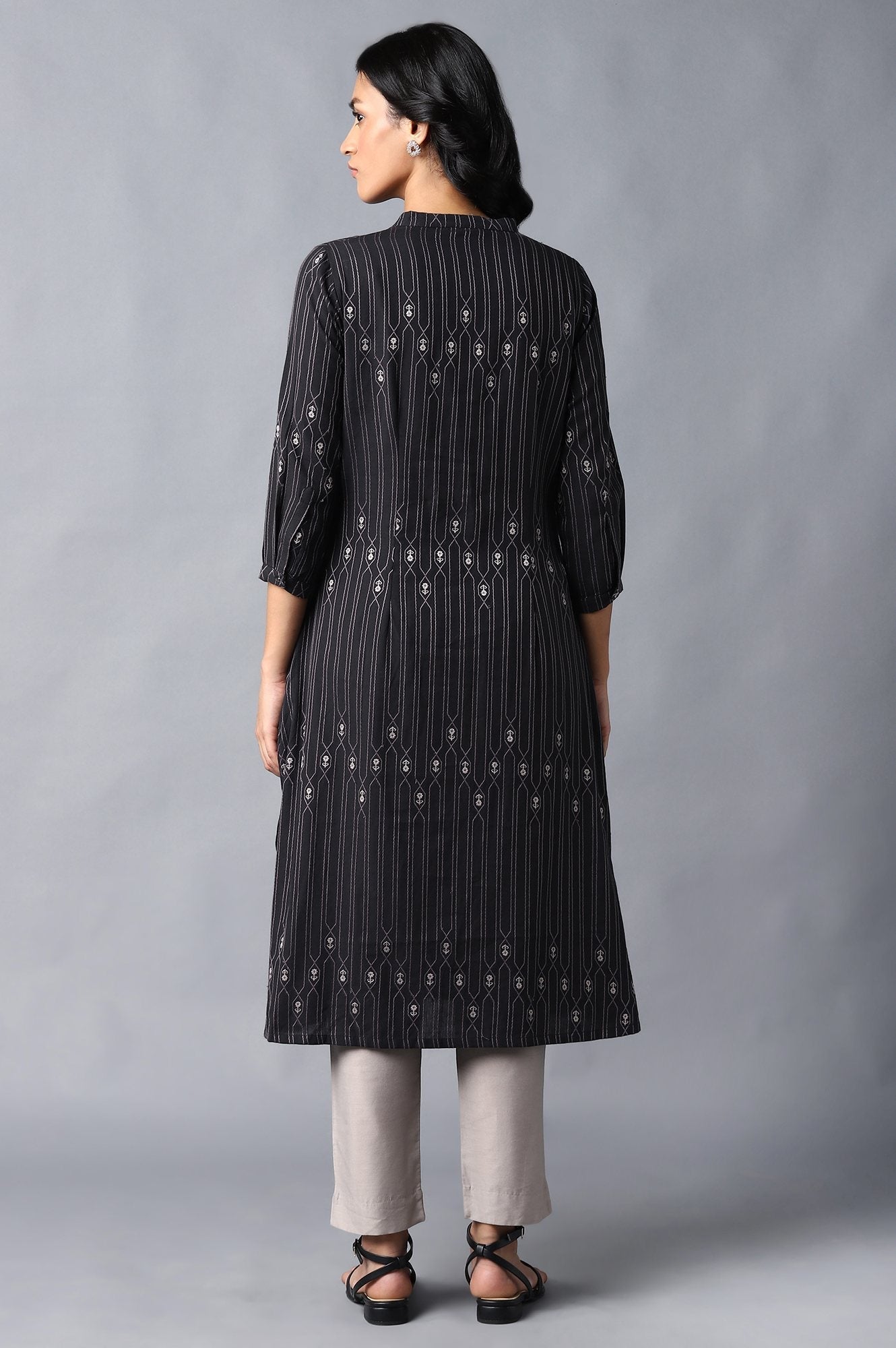 W for Woman Jet Black Button Down Kurta