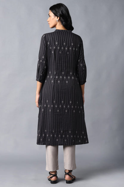 W for Woman Jet Black Button Down Kurta