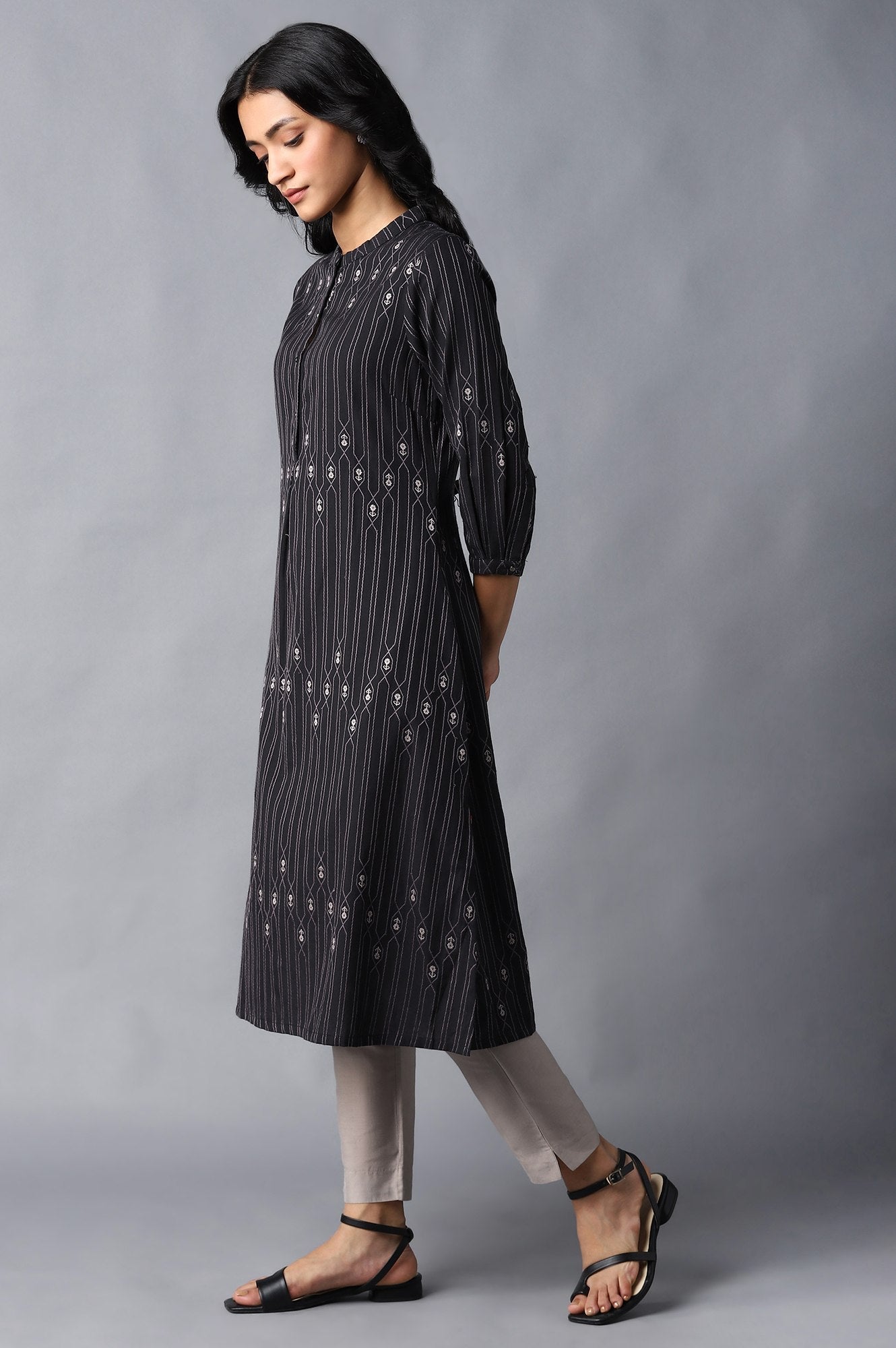 W for Woman Jet Black Button Down Kurta