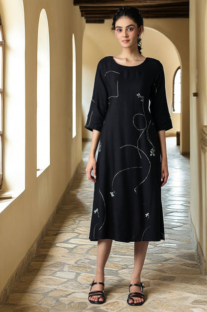 W for Woman Jet Black Gathered Dress