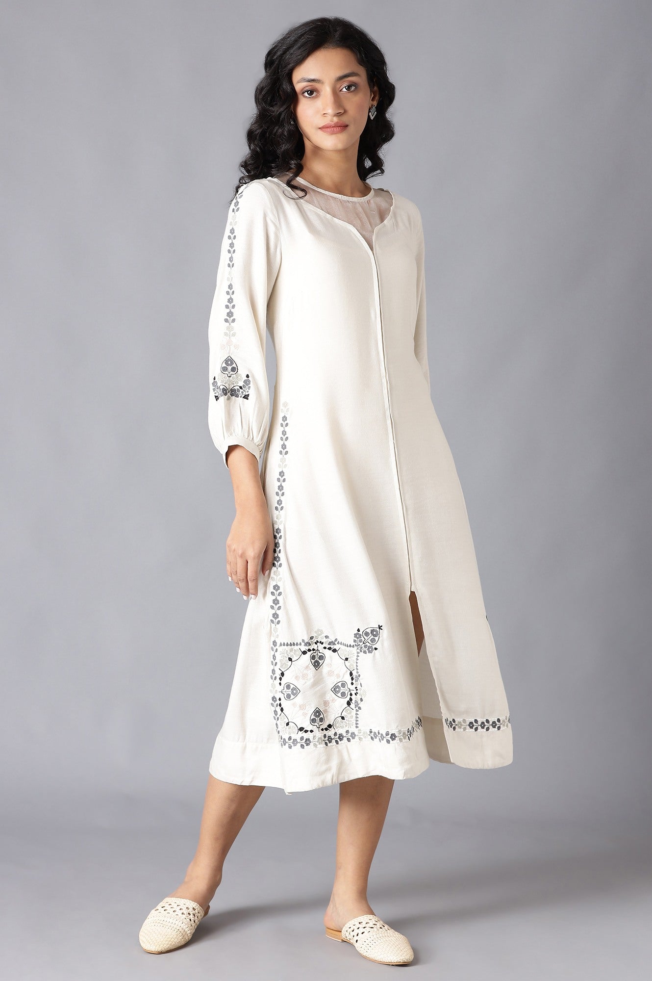 W for Woman Ecru Embroidered Dress