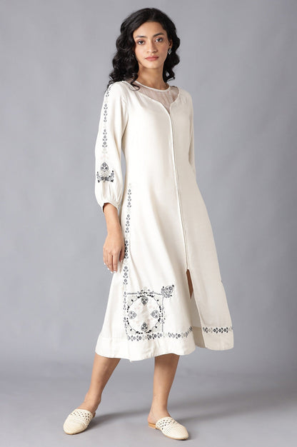 W for Woman Ecru Embroidered Dress