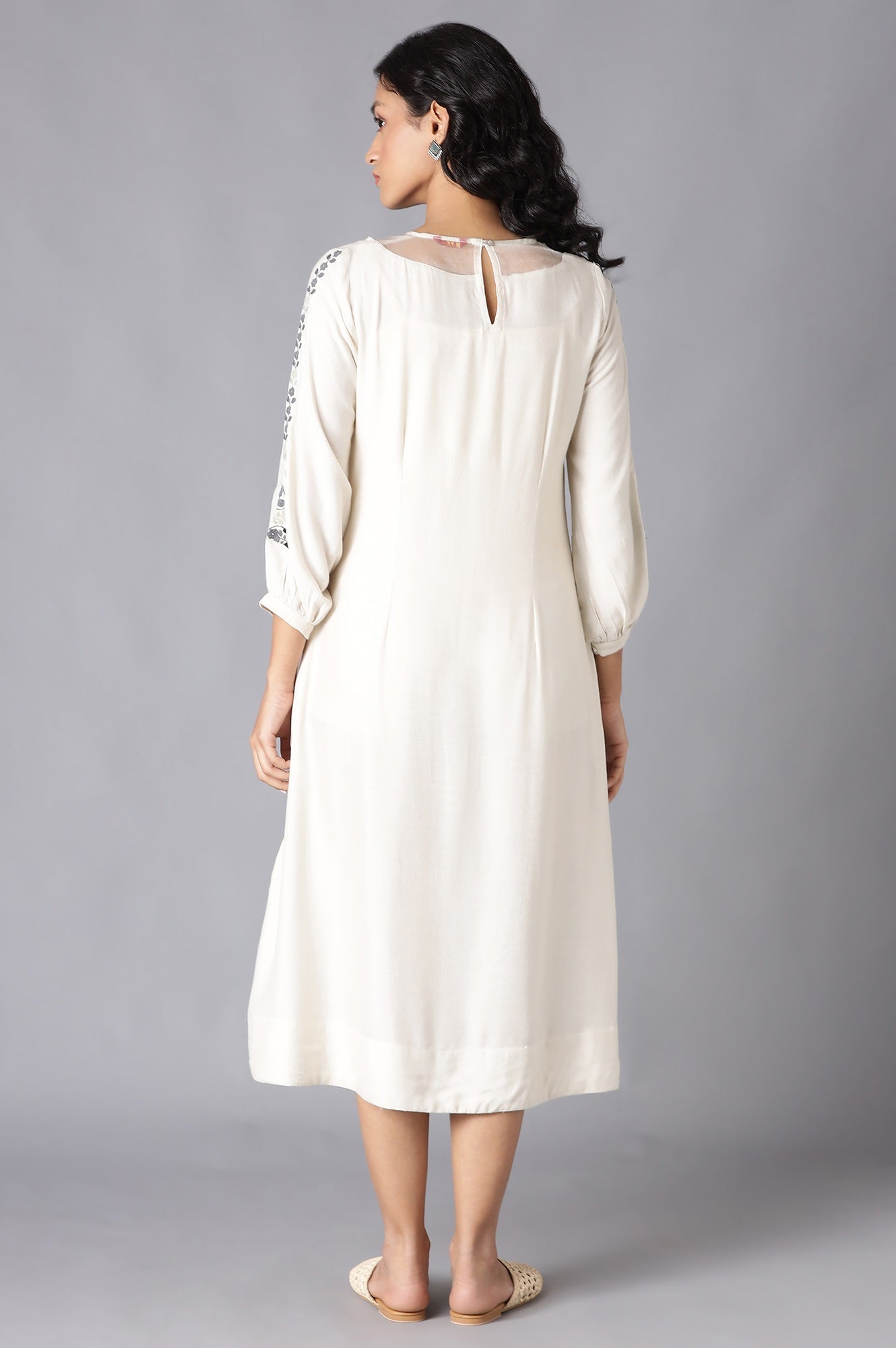 W for Woman Ecru Embroidered Dress