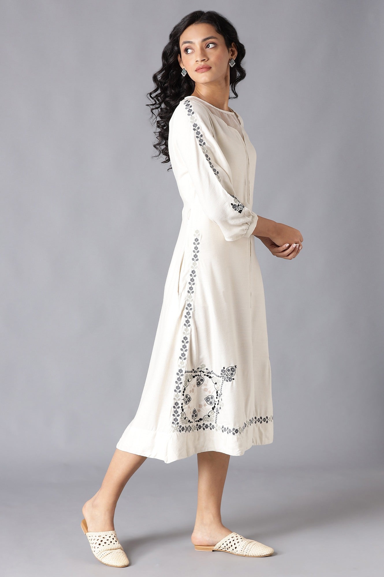 W for Woman Ecru Embroidered Dress