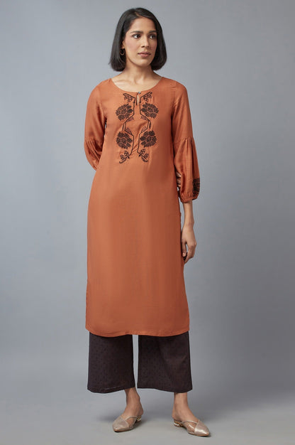 W for Woman Rust Brown Embroidered kurta