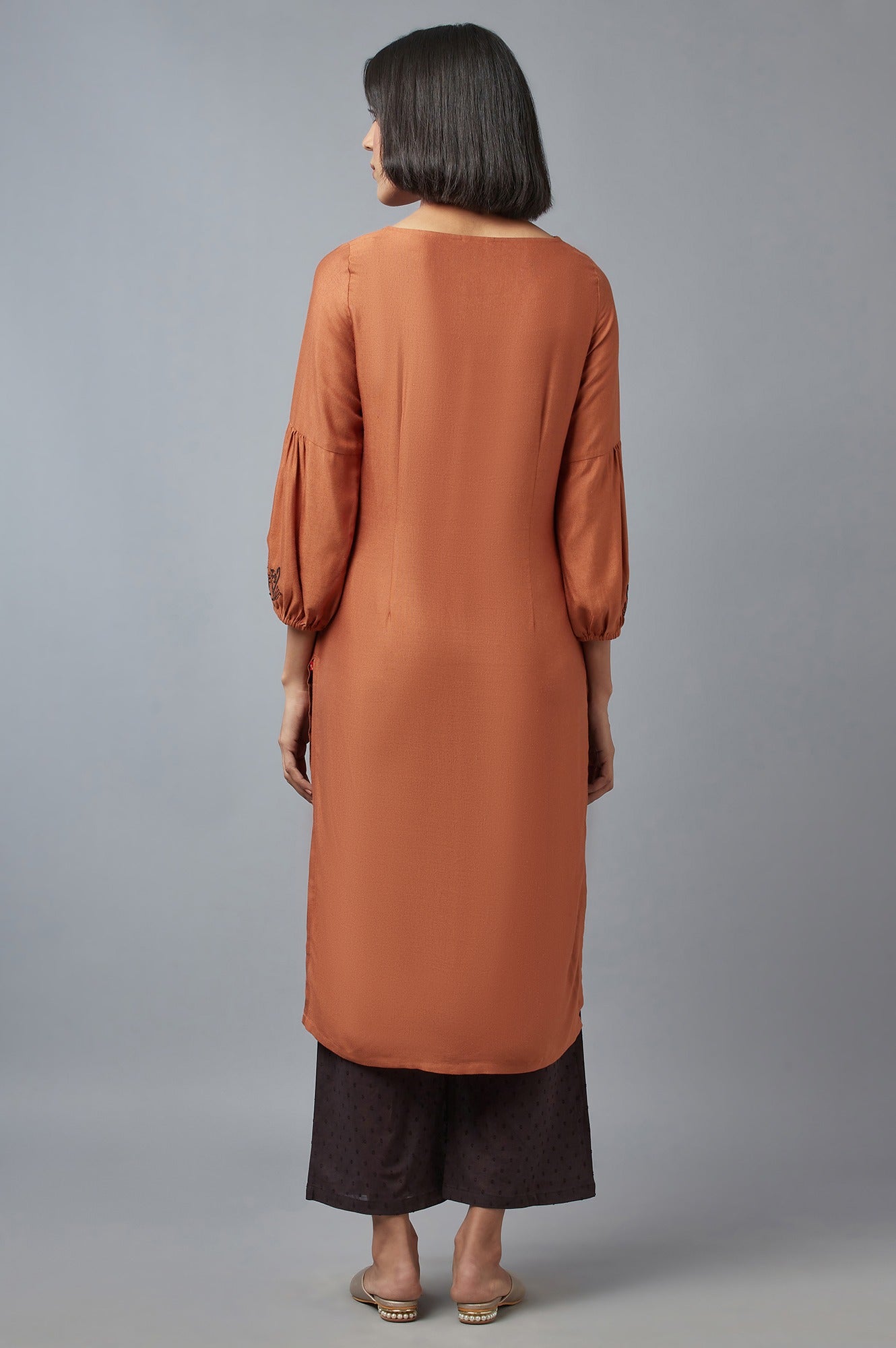 W for Woman Rust Brown Embroidered kurta
