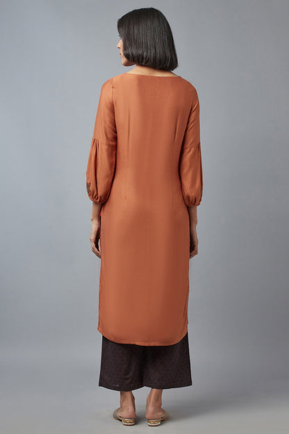 W for Woman Rust Brown Embroidered kurta