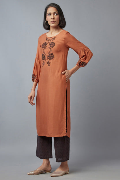 W for Woman Rust Brown Embroidered kurta