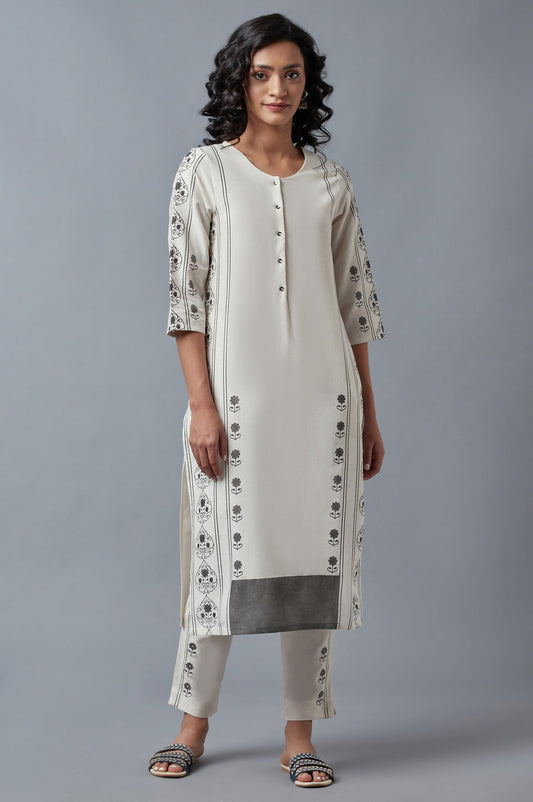 W for Woman Ecru Printed Straight kurta