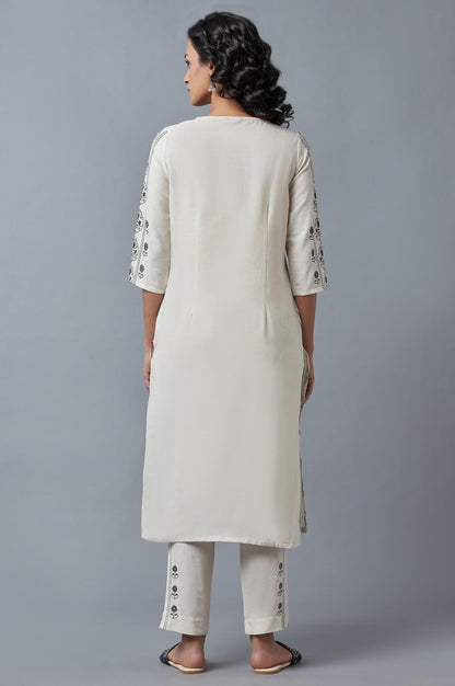 W for Woman Ecru Printed Straight kurta