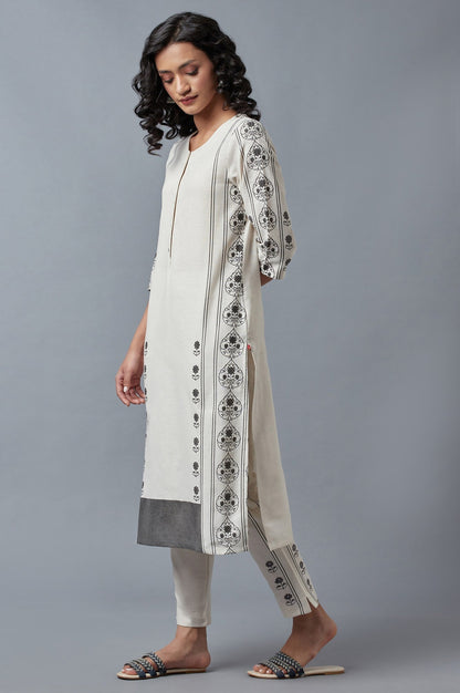 W for Woman Ecru Printed Straight kurta