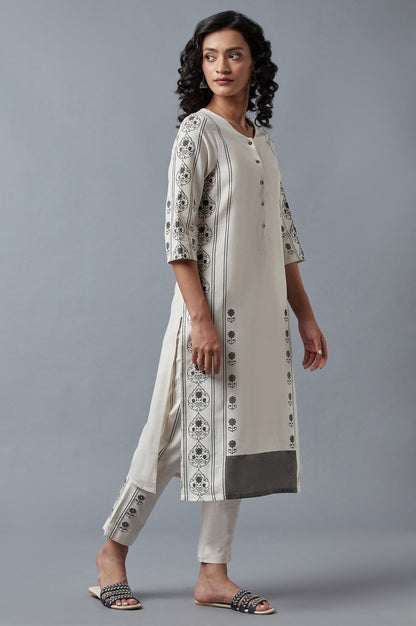 W for Woman Ecru Printed Straight kurta