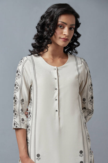 W for Woman Ecru Printed Straight kurta